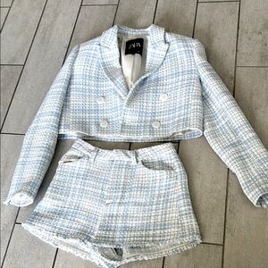 Zara Tweed Blazer and Shorts Set S + XS